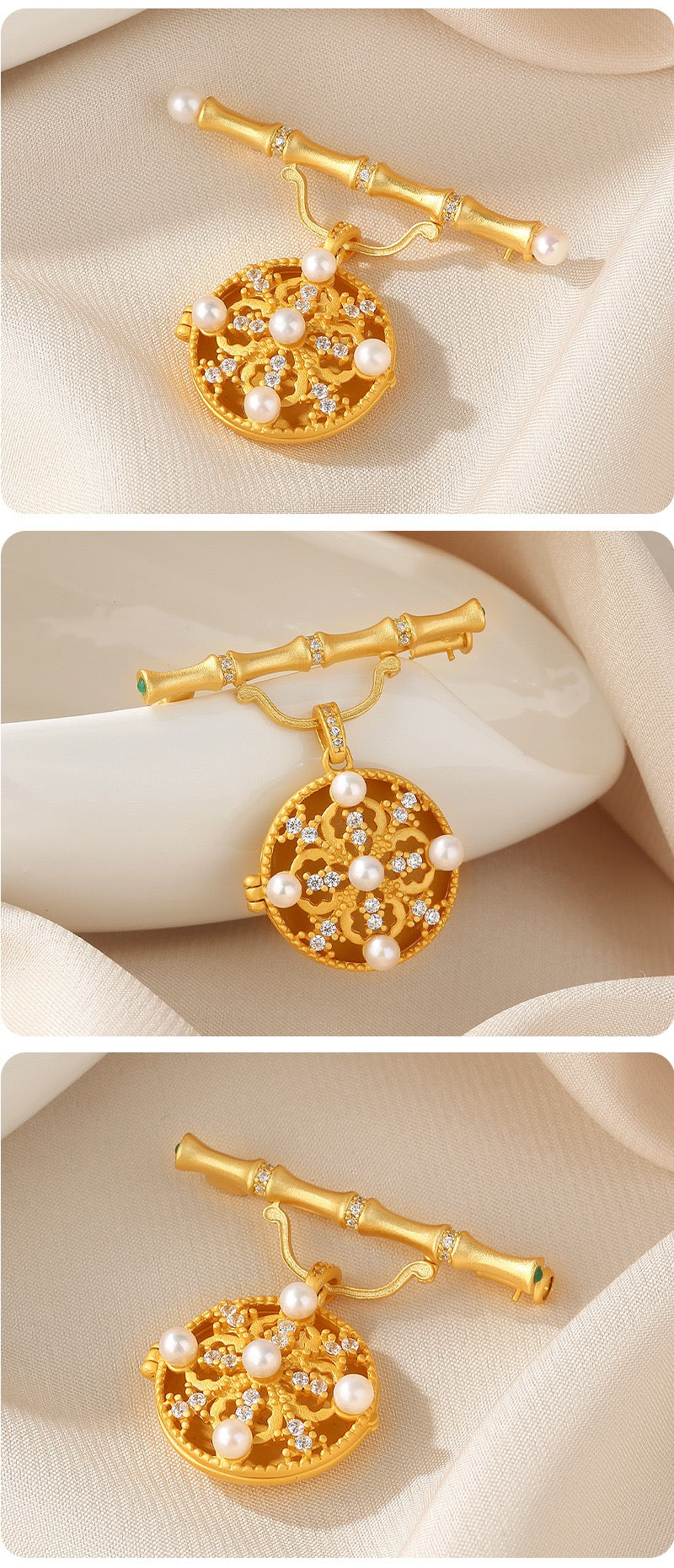 Sterling silver universal bamboo brooch
